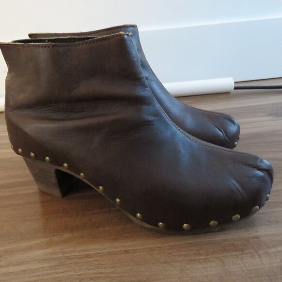 BOSABO Brown Leather Studded Clog Booties Boots Grandma Boho - Size US 6 - Picture 7 of 13